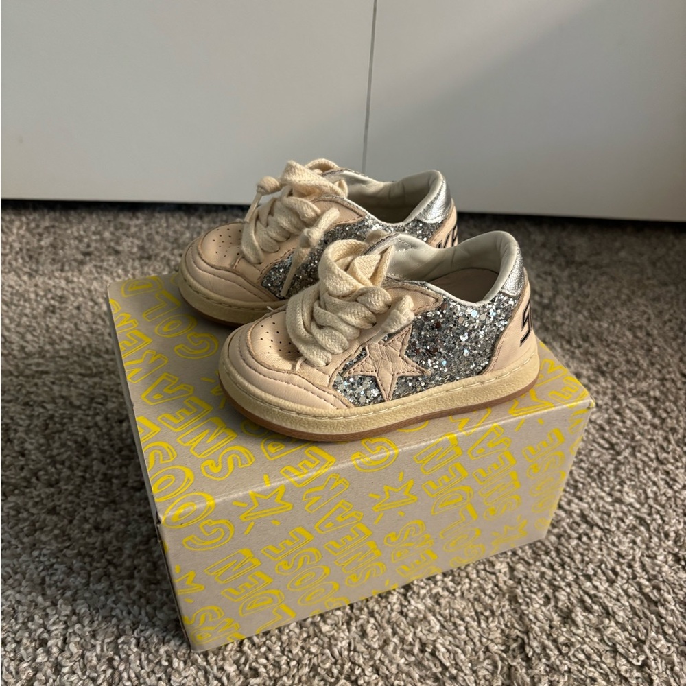 Golden Goose Kids Glitter Star Sneakers - Cream and Silver